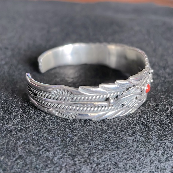 Turquoise & Coral Sterling Bracelet - Picture 2 of 4